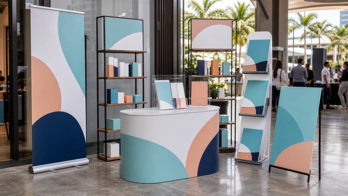 Material POP y stand publicitario preparados para punto de venta